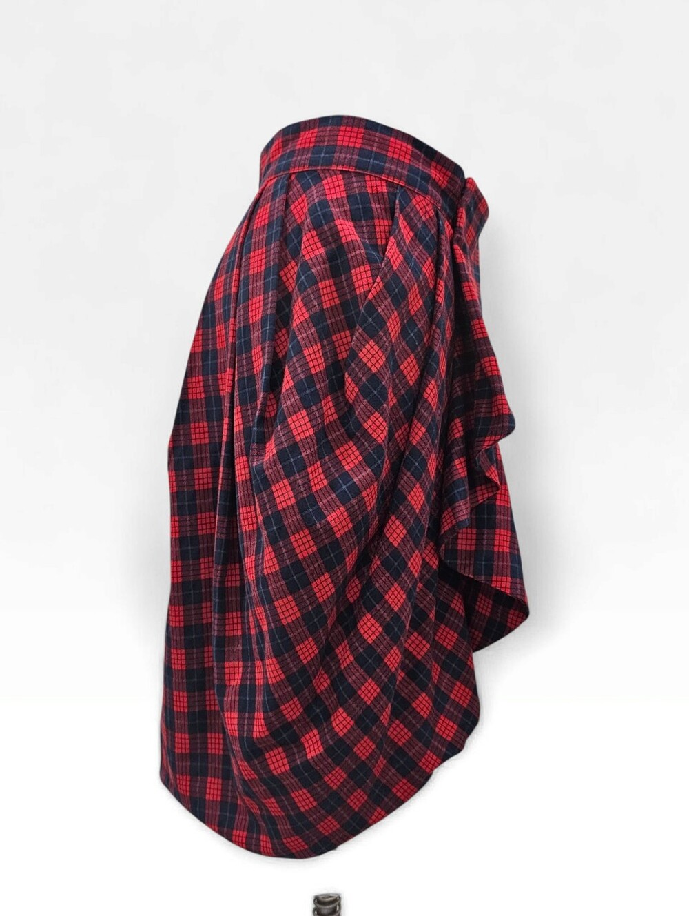 ALEXANDER McQUEEN McQ Wool Blend Red Blue Tartan Plaid Pleated Wrap Skirt 46/12 - Picture 2 of 9